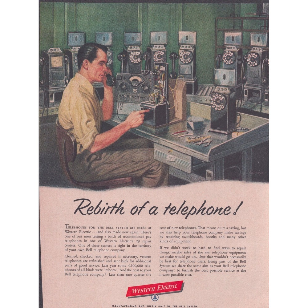 Vintage Western Electric Rebirth of a Telephone Bell System Print Ad 9x12